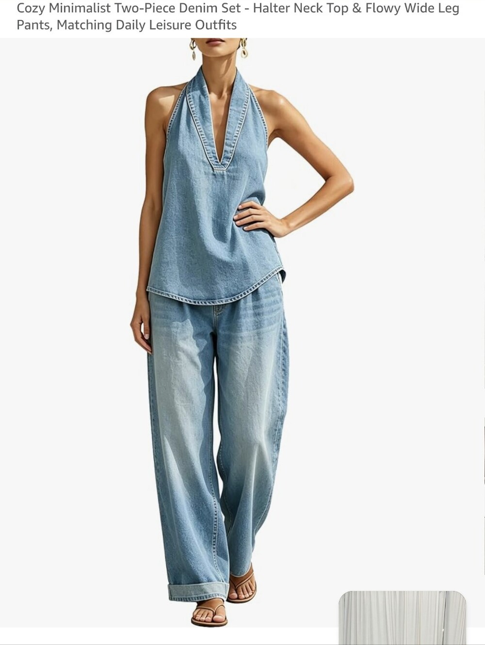 Amazon Light Blue Denim Halter Top & Wide-Leg Jeans Set